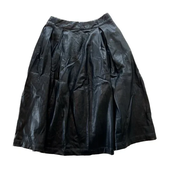 Target | S | Black | High Waist Faux Leather Pleated Mid-Length Skirt - Picture 1 of 4